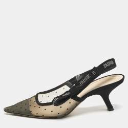 Dior Black Mesh and Suede J'Adior Studded Slingback Pumps Size 41
