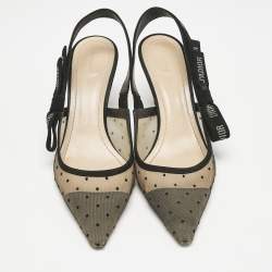 Dior Black Mesh and Suede J'Adior Studded Slingback Pumps Size 41