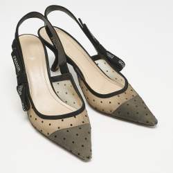 Dior Black Mesh and Suede J'Adior Studded Slingback Pumps Size 41