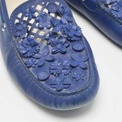 Dior Blue Laser Cut Floral Embellished Leather Flore Loafers Size 39.5