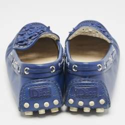 Dior Blue Laser Cut Floral Embellished Leather Flore Loafers Size 39.5