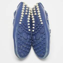 Dior Blue Laser Cut Floral Embellished Leather Flore Loafers Size 39.5