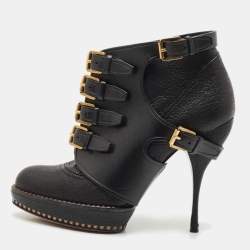 Dior Brown Leather Cavaliere Platform Ankle Boots Size 37