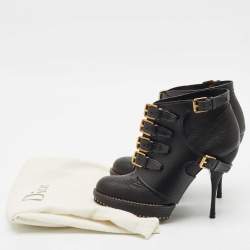Dior Brown Leather Cavaliere Platform Ankle Boots Size 37