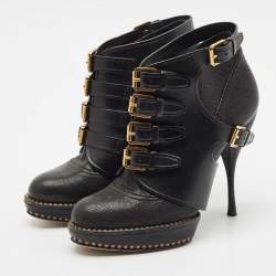 Dior Brown Leather Cavaliere Platform Ankle Boots Size 37