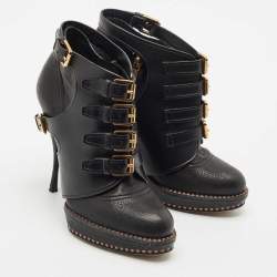 Dior Brown Leather Cavaliere Platform Ankle Boots Size 37