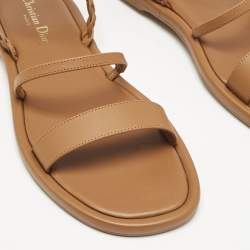 Dior Brown Leather Egee Braided Ankle Strap Flat Sandals Size 39.5