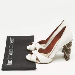 Pre Owned Dior White Leather Criss Cross Cannage Woodden Heel Open Toe Pumps Size 37.5