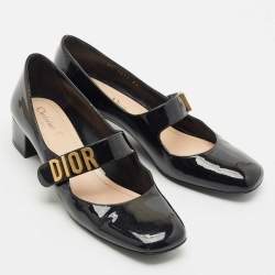 مملوكة مسبقًا حذاء كعب عالي ديور جلد براءات اختراع أسود بيبي-D ماري جين مقاس 37