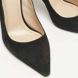 Pre Owned Dior Black Suede Pointed Toe Crystal Embellished Slingback Pumps Size 38