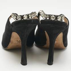Pre Owned Dior Black Suede Pointed Toe Crystal Embellished Slingback Pumps Size 38