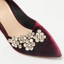مملوكة مسبقًا Dior Burgundy Velvet Crystals Embellished Pumps Size 38