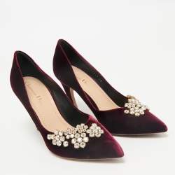 مملوكة مسبقًا Dior Burgundy Velvet Crystals Embellished Pumps Size 38