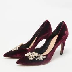 مملوكة مسبقًا Dior Burgundy Velvet Crystals Embellished Pumps Size 38