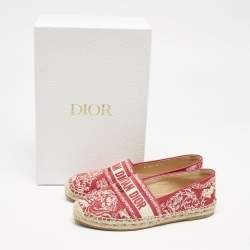 Dior Red/Off White Embroidered Canvas Granville Espadrille Flats Size 38
