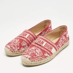 Dior Red/Off White Embroidered Canvas Granville Espadrille Flats Size 38
