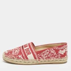 Dior Red/Off White Embroidered Canvas Granville Espadrille Flats Size 38