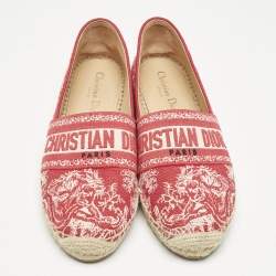 Dior Red/Off White Embroidered Canvas Granville Espadrille Flats Size 38