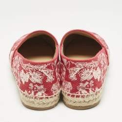 Dior Red/Off White Embroidered Canvas Granville Espadrille Flats Size 38