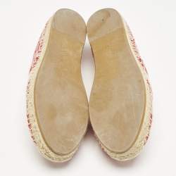 Dior Red/Off White Embroidered Canvas Granville Espadrille Flats Size 38