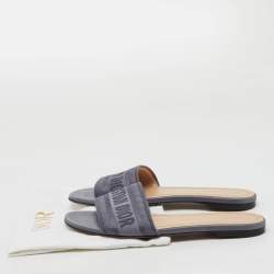 Dior Grey Canvas Dway Slide Flats Size 39 