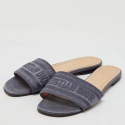 Dior Grey Canvas Dway Slide Flats Size 39 