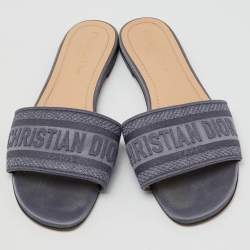 Dior Grey Canvas Dway Slide Flats Size 39 
