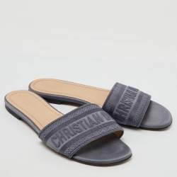Dior Grey Canvas Dway Slide Flats Size 39 
