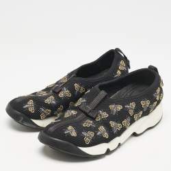 Dior Black Mesh Fusion Bee Embellished Slip On Sneakers Size 37.5