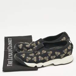 Dior Black Mesh Fusion Bee Embellished Slip On Sneakers Size 37.5
