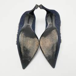 Pre Owned Dior Navy Blue Denim Crystal Embellished Garland Pointed Toe Pumps Size 38.5