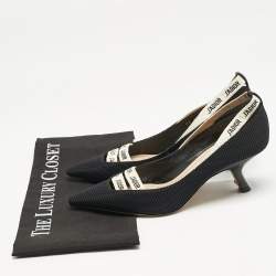 Dior J'adior Black Canvas Ribbon Pointed Toe Pumps Size 37.5