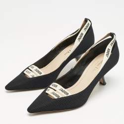 Dior J'adior Black Canvas Ribbon Pointed Toe Pumps Size 37.5