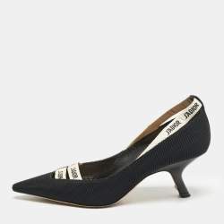 Dior J'adior Black Canvas Ribbon Pointed Toe Pumps Size 37.5