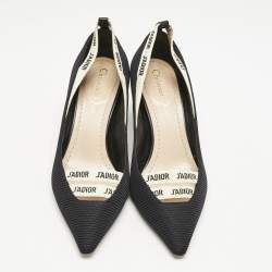 Dior J'adior Black Canvas Ribbon Pointed Toe Pumps Size 37.5
