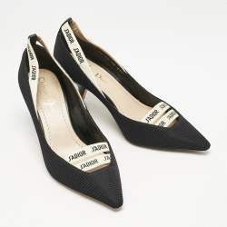Dior J'adior Black Canvas Ribbon Pointed Toe Pumps Size 37.5