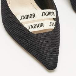 Dior J'adior Black Canvas Ribbon Pointed Toe Pumps Size 37.5