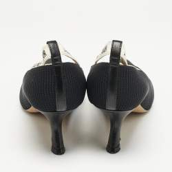 Dior J'adior Black Canvas Ribbon Pointed Toe Pumps Size 37.5