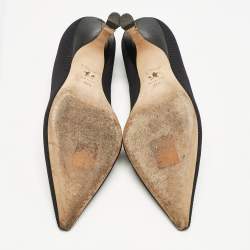 Dior J'adior Black Canvas Ribbon Pointed Toe Pumps Size 37.5