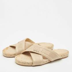 Dior Beige Embroidered Canvas Granville Espadrille Criss Cross Flat Sandals Size 40.5