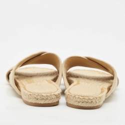 Dior Beige Embroidered Canvas Granville Espadrille Criss Cross Flat Sandals Size 40.5