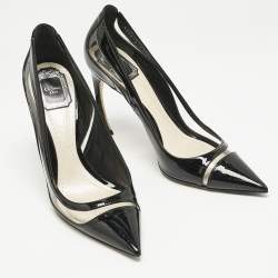 Pre Owned Dior Black Patent Leather and PVC Pointed Toe Pumps Size 40