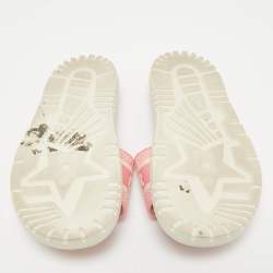 Dior Pink/White Logo Embroidered Canvas Houndstooth Dway Flat Slide Sandals Size 38