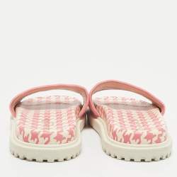 Dior Pink/White Logo Embroidered Canvas Houndstooth Dway Flat Slide Sandals Size 38