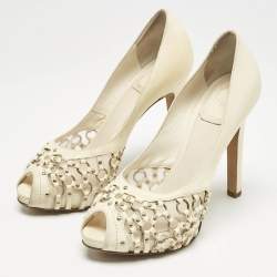 Pre Owned Dior Cream Leather Miss Dior Peep Toe Pumps Size 38