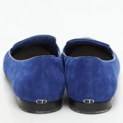 Dior Blue Patent Leather and Suede Rose Smoking Slippers Size 36