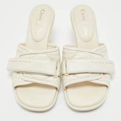Dior Off White Quilted Leather Diorevolution Slide Sandals Size 37.5