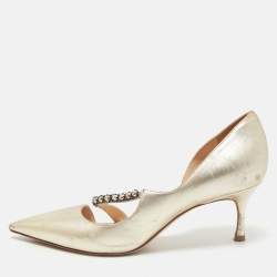 Dior Gold Leather D'orsay Pointed Toe Pumps Size 37.5