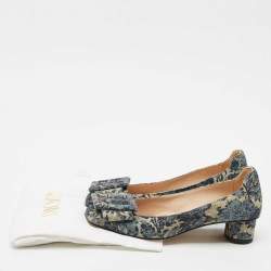 Dior Navy Blue Brocart Lurex Fabric Idylle Pumps Size 37