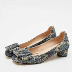 Dior Navy Blue Brocart Lurex Fabric Idylle Pumps Size 37